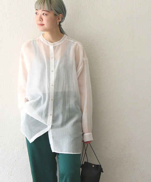 notch.（ノッチ）の「バンドカラーシアーシャツ（シャツ/ブラウス・レディース・ブラウン/オフホワイト/ライトグリーン/ダークグレー/ライトパープル・M）」の2枚目の写真