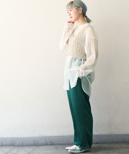 notch.（ノッチ）の「バンドカラーシアーシャツ（シャツ/ブラウス・レディース・ブラウン/オフホワイト/ライトグリーン/ダークグレー/ライトパープル・M）」の21枚目の写真