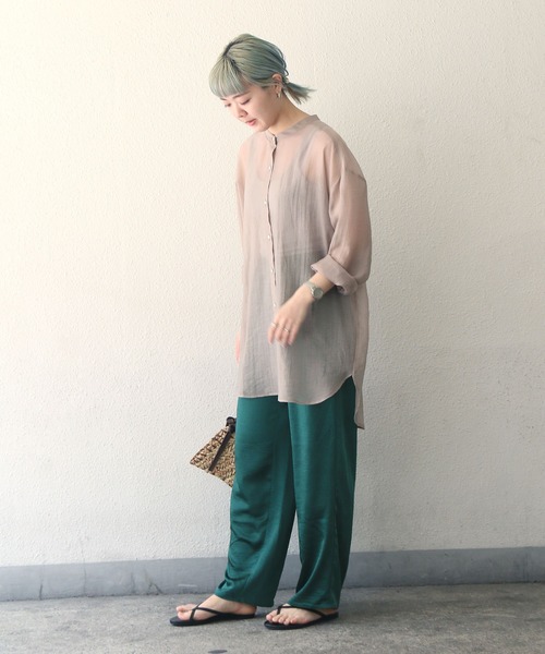 notch.（ノッチ）の「バンドカラーシアーシャツ（シャツ/ブラウス・レディース・ブラウン/オフホワイト/ライトグリーン/ダークグレー/ライトパープル・M）」の22枚目の写真