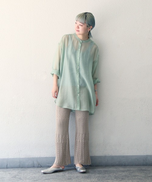 notch.（ノッチ）の「バンドカラーシアーシャツ（シャツ/ブラウス・レディース・ブラウン/オフホワイト/ライトグリーン/ダークグレー/ライトパープル・M）」の19枚目の写真