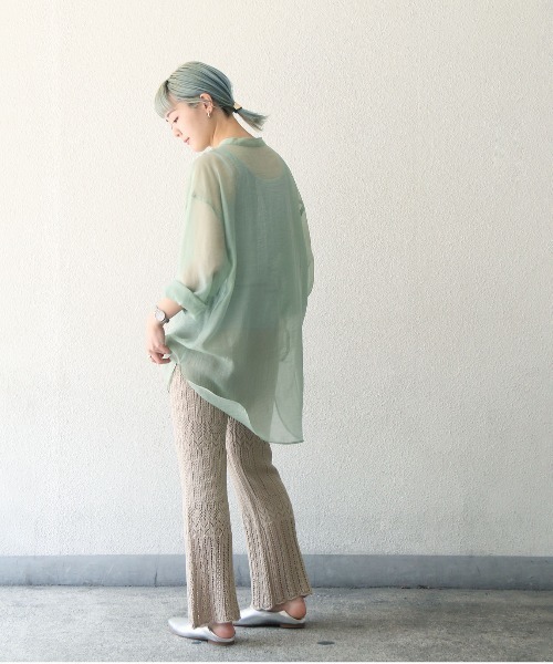 notch.（ノッチ）の「バンドカラーシアーシャツ（シャツ/ブラウス・レディース・ブラウン/オフホワイト/ライトグリーン/ダークグレー/ライトパープル・M）」の8枚目の写真