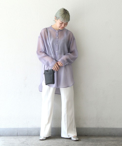 notch.（ノッチ）の「バンドカラーシアーシャツ（シャツ/ブラウス・レディース・ブラウン/オフホワイト/ライトグリーン/ダークグレー/ライトパープル・M）」の16枚目の写真