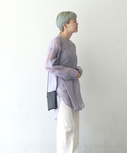 notch.（ノッチ）の「バンドカラーシアーシャツ（シャツ/ブラウス・レディース・ブラウン/オフホワイト/ライトグリーン/ダークグレー/ライトパープル・M）」の13枚目の写真
