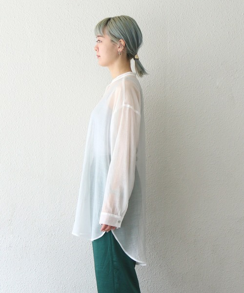 notch.（ノッチ）の「バンドカラーシアーシャツ（シャツ/ブラウス・レディース・ブラウン/オフホワイト/ライトグリーン/ダークグレー/ライトパープル・M）」の20枚目の写真