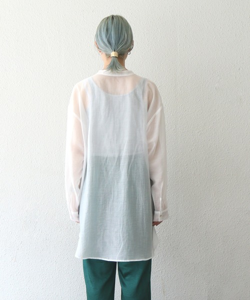 notch.（ノッチ）の「バンドカラーシアーシャツ（シャツ/ブラウス・レディース・ブラウン/オフホワイト/ライトグリーン/ダークグレー/ライトパープル・M）」の9枚目の写真