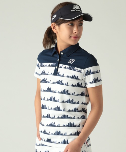 New Balance Golf(ニューバランスゴルフ)の「【new balance golf】シーケンスボーダープリントポロ (WOMENS)(ポロシャツ)」|ネイビー