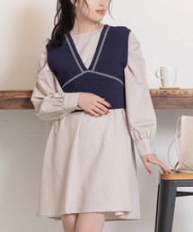 Mysa&Liina | 柄配色ステッチバックリボンニットビスチェ(ベスト)