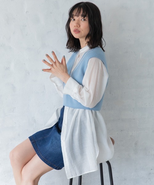 Mysa&Liina(ミーサリーナ)の「柄配色ステッチバックリボンニットビスチェ(ベスト・レディース・ネイビー/キナリ/オフホワイト/ブルー/ベージュ・M)」の15枚目の写真