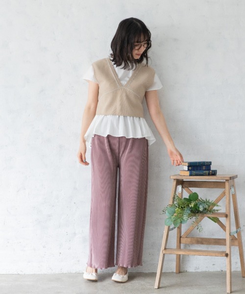 Mysa&Liina(ミーサリーナ)の「柄配色ステッチバックリボンニットビスチェ(ベスト・レディース・ネイビー/キナリ/オフホワイト/ブルー/ベージュ・M)」の20枚目の写真