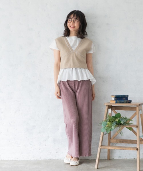 Mysa&Liina(ミーサリーナ)の「柄配色ステッチバックリボンニットビスチェ(ベスト・レディース・ネイビー/キナリ/オフホワイト/ブルー/ベージュ・M)」の21枚目の写真