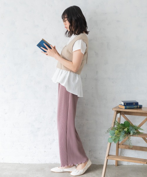 Mysa&Liina(ミーサリーナ)の「柄配色ステッチバックリボンニットビスチェ(ベスト・レディース・ネイビー/キナリ/オフホワイト/ブルー/ベージュ・M)」の22枚目の写真