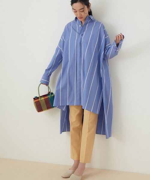 ADAM ET ROPE'（アダムエロペ）の「＜洗える＞ボリュームシルエットシャツワンピース（ワンピース・レディース・ホワイト系その他/ターコイズブルー/ホワイト・FREE）」の3枚目の写真