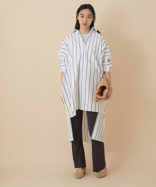 ADAM ET ROPE'（アダムエロペ）の「＜洗える＞ボリュームシルエットシャツワンピース（ワンピース・レディース・ホワイト系その他/ターコイズブルー/ホワイト・FREE）」の6枚目の写真