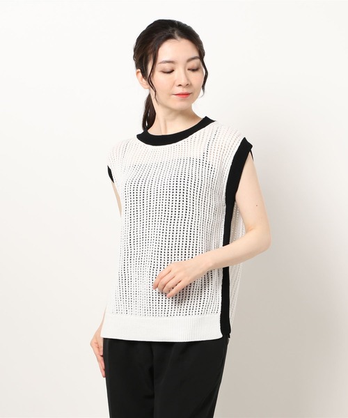 Luftrobe(ルフトローブ)の「《Luftrobe》バイカラーメッシュニット(ニット/セーター・レディース・ホワイト・9号)」の1枚目の写真