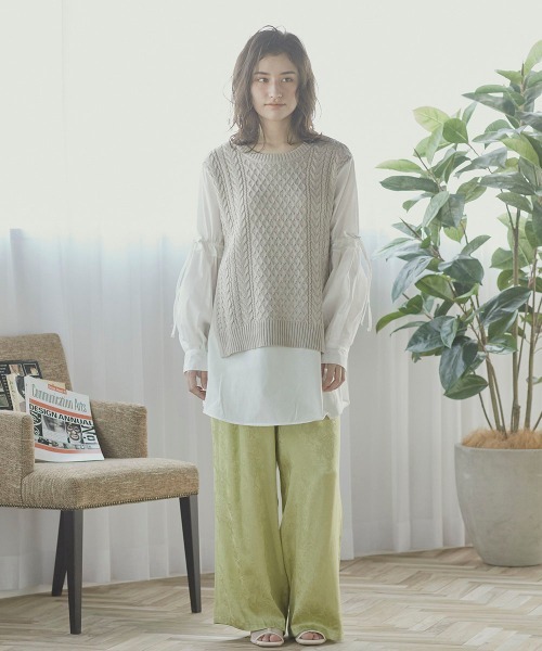 Willful by lipstar（ウィルフル バイ リップスター）の「【Willful by lipstar】サテンジャガードリラックスパンツ（その他パンツ・レディース・カーキ/ブラック/グリーン・M/S）」の4枚目の写真