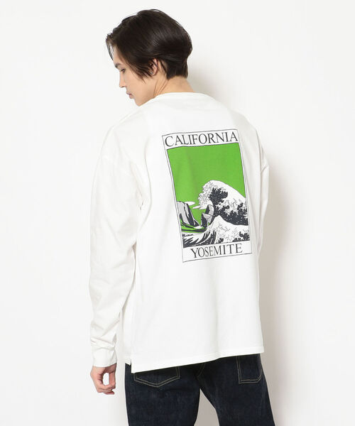 CAL O LINE（キャルオーライン）の「CAL O LINE /キャルオーライン　WAVE L/S TEE  CALIFORNIA（Tシャツ/カットソー・メンズ・ホワイト/ブラウン・MEDIUM/LARGE）」の2枚目の写真