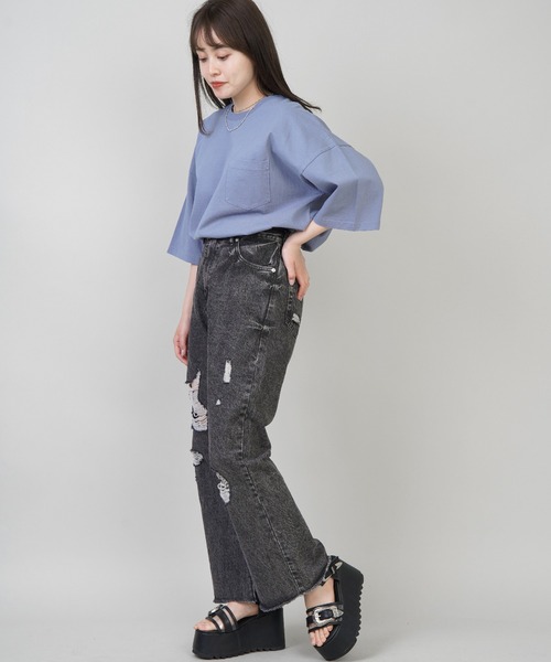 SPINNS（スピンズ）の「ウエスタンバックルベルト厚底サンダル（サンダル・レディース・ブラック/クリア・S/M/L）」の5枚目の写真