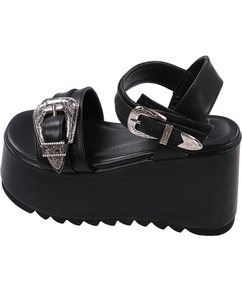 SPINNS（スピンズ）の「ウエスタンバックルベルト厚底サンダル（サンダル・レディース・ブラック/クリア・S/M/L）」の10枚目の写真