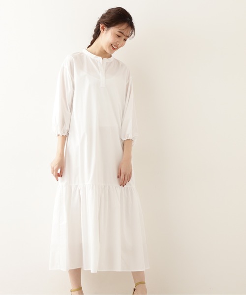 NATURAL BEAUTY BASIC（ナチュラルビューティーベーシック）の「切り替えギャザーシャツワンピース（ワンピース・レディース・ブルー/ベージュ/オフホワイト・MEDIUM）」の7枚目の写真