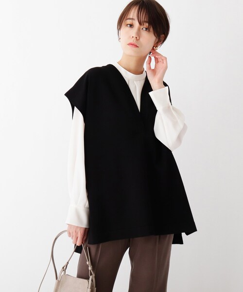 OPAQUE.CLIP(オペークドットクリップ)の「◆ストレッチレーヨン ニットプルオーバーベスト【WEB限定サイズ】(ベスト・レディース・ガンメタ/ブラック/オリーブ・38/40/42)」の1枚目の写真