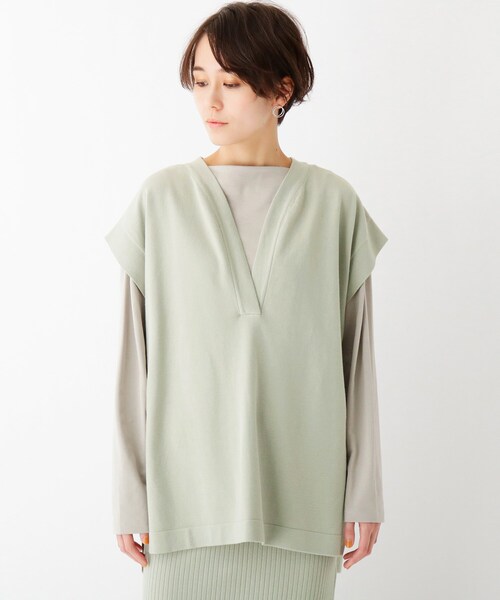 OPAQUE.CLIP(オペークドットクリップ)の「◆ストレッチレーヨン ニットプルオーバーベスト【WEB限定サイズ】(ベスト・レディース・ガンメタ/ブラック/オリーブ・38/40/42)」の12枚目の写真