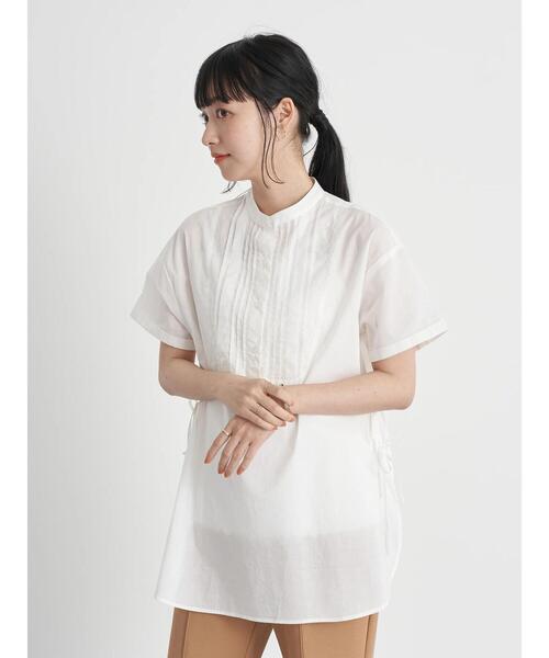 earth music&ecology(アースミュージックアンドエコロジー)の「サイドリボンピンタックチュニック *(Tシャツ/カットソー・レディース・オフホワイト/ブラック・FREE)」の4枚目の写真