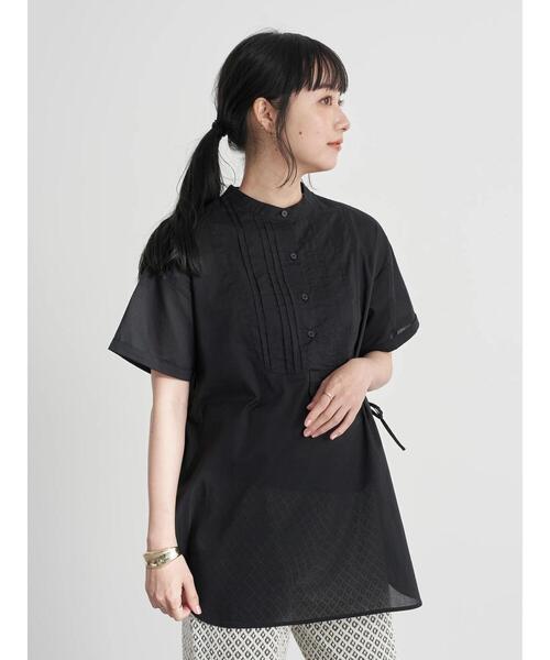 earth music&ecology(アースミュージックアンドエコロジー)の「サイドリボンピンタックチュニック *(Tシャツ/カットソー・レディース・オフホワイト/ブラック・FREE)」の3枚目の写真