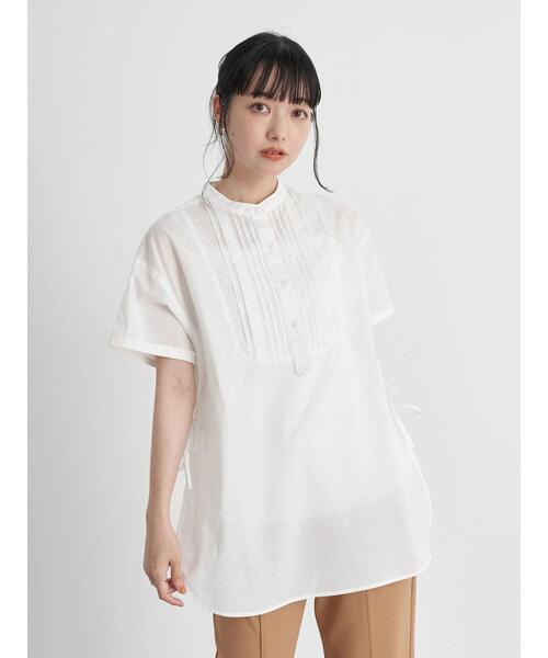 earth music&ecology(アースミュージックアンドエコロジー)の「サイドリボンピンタックチュニック *(Tシャツ/カットソー・レディース・オフホワイト/ブラック・FREE)」の6枚目の写真