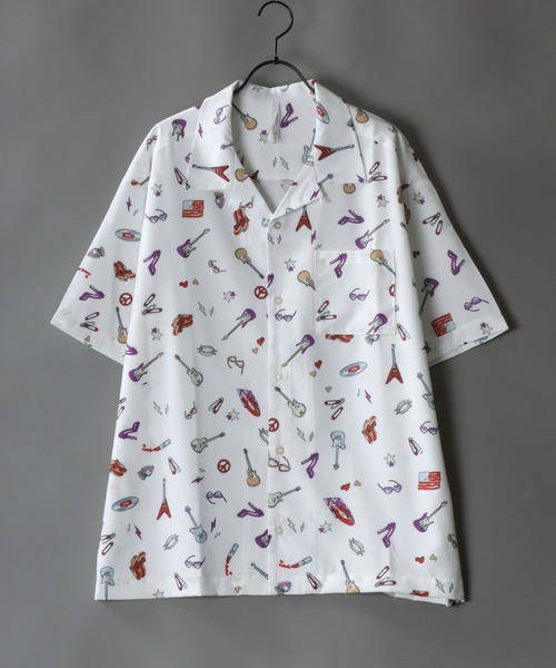 SITRY(シトリー)の「patterned all over Open Collar shirt/総柄 オープンカラーシャツ(シャツ/ブラウス・メンズ・ホワイト/ブラック/ホワイト系その他/ブラック系その他/ベージュ系その他/ホワイト系その他2/ブラック系その他2/ブラック系その他3/ホワイト系その他4/ブラック系その他4/サックスブルー/ブラック系その他5/ホワイト系その他5/イエロー/ラベンダー/ホワイト系その他3・M/LL/L/XL)」の1枚目の写真