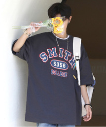 【neos -addictive design-】ビッグシルエット 刺繍 プリント ポンチ クルーネック Tシャツ