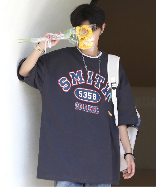 neos（ネオス）の「【neos -addictive design-】ビッグシルエット 刺繍 プリント ポンチ クルーネック Tシャツ（Tシャツ/カットソー・メンズ・ホワイト/ブラウン/グリーン/スミクロ・MEDIUM/LARGE）」の3枚目の写真