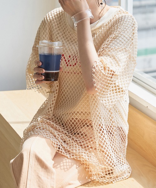 DISCOAT（ディスコート）の「デカメッシュプルオーバー（ニット/セーター・レディース・ホワイト系その他/グリーン/ブラック/モカ・FREE）」の2枚目の写真