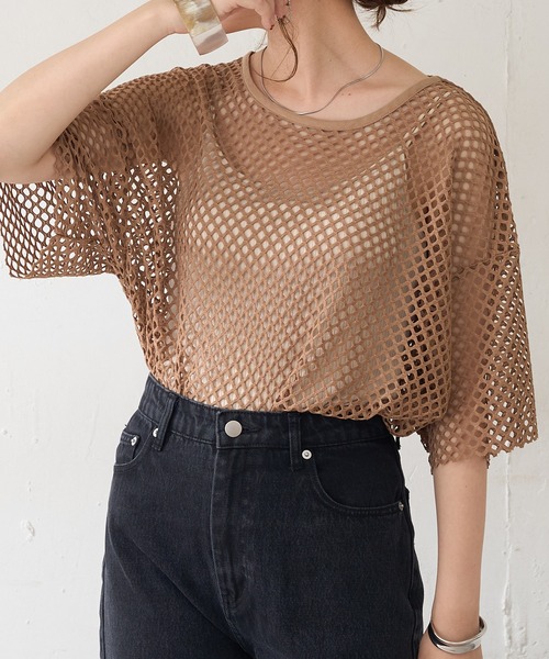 DISCOAT（ディスコート）の「デカメッシュプルオーバー（ニット/セーター・レディース・ホワイト系その他/グリーン/ブラック/モカ・FREE）」の4枚目の写真