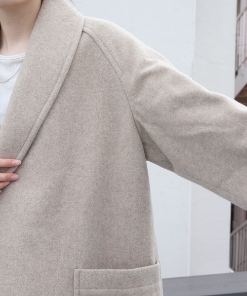 ORCIVAL（オーシバル）の「ORCIVAL/オーシバル　ライトモッサー ショールカラージャケット　SHAWL COLLAR JACKET LIGHT MOSSER #OR-A0068NLM（チェスターコート・レディース・ネイビー/オートミール・2）」の9枚目の写真