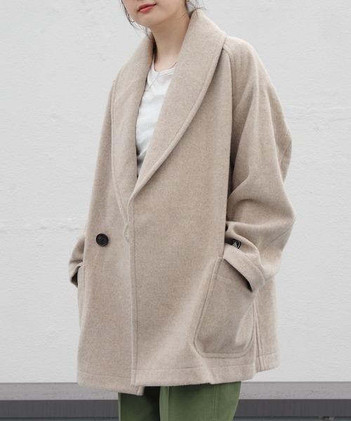 ORCIVAL（オーシバル）の「ORCIVAL/オーシバル　ライトモッサー ショールカラージャケット　SHAWL COLLAR JACKET LIGHT MOSSER #OR-A0068NLM（チェスターコート・レディース・ネイビー/オートミール・2）」の10枚目の写真