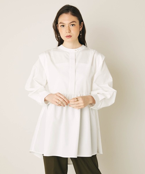 PURIL（ピュリル）の「【PURIL】ショルダータック　スタンドカラーチュニックブラウス（シャツ/ブラウス・レディース・ホワイト/ブラック/モカ・S/M）」の4枚目の写真