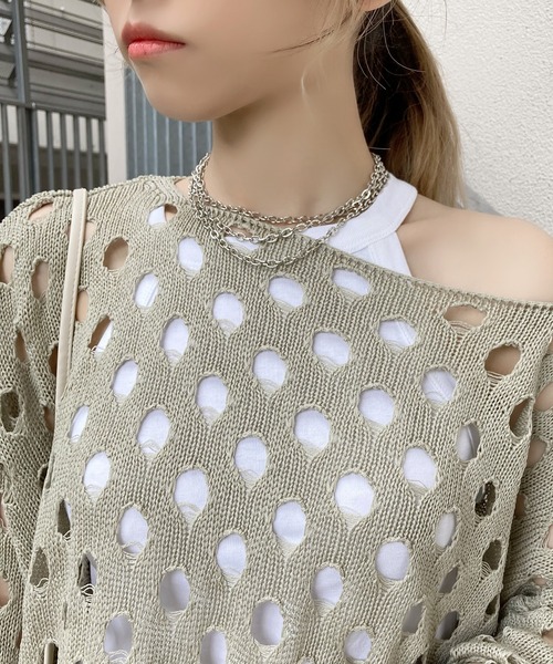 Figments（フィグメンツ）の「ホールカットアウトニット（ニット/セーター・レディース・ホワイト/カーキ・FREE）」の3枚目の写真