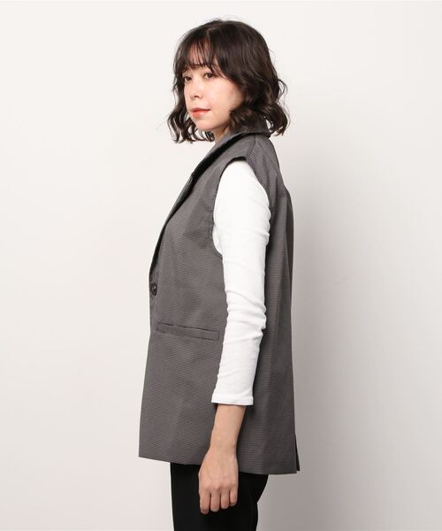 Per sist ence（パーシエンス）の「Per sist ence/パーシエンス　マイクロチェック ノースリーブジャケット（ベスト・レディース・ブラック/ベージュ/アイボリー・FREE）」の5枚目の写真