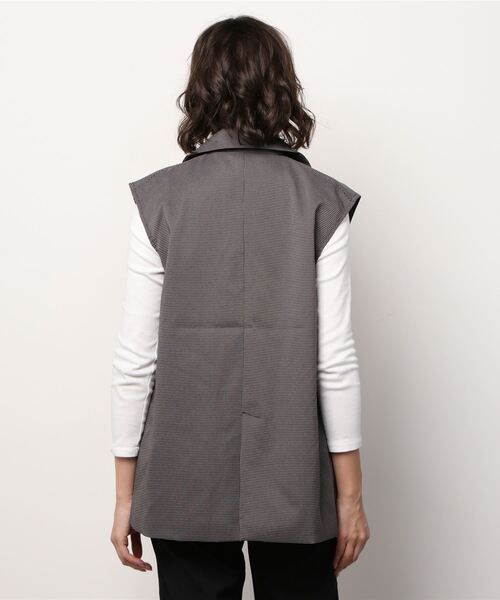 Per sist ence（パーシエンス）の「Per sist ence/パーシエンス　マイクロチェック ノースリーブジャケット（ベスト・レディース・ブラック/ベージュ/アイボリー・FREE）」の6枚目の写真