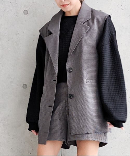 Per sist ence（パーシエンス）の「Per sist ence/パーシエンス　マイクロチェック ノースリーブジャケット（ベスト・レディース・ブラック/ベージュ/アイボリー・FREE）」の2枚目の写真