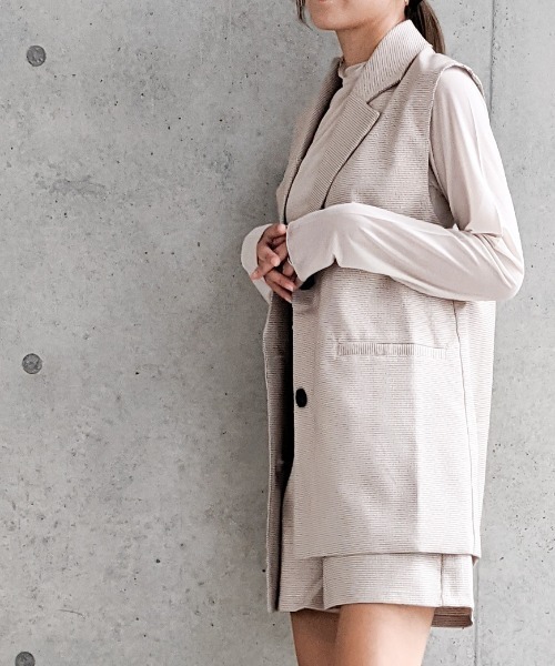 Per sist ence（パーシエンス）の「Per sist ence/パーシエンス　マイクロチェック ノースリーブジャケット（ベスト・レディース・ブラック/ベージュ/アイボリー・FREE）」の10枚目の写真