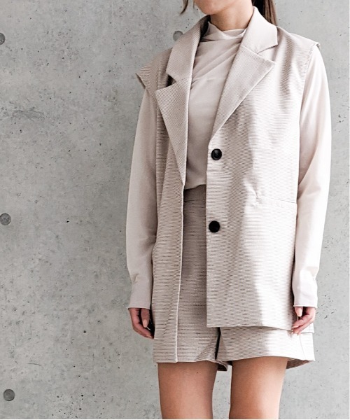 Per sist ence（パーシエンス）の「Per sist ence/パーシエンス　マイクロチェック ノースリーブジャケット（ベスト・レディース・ブラック/ベージュ/アイボリー・FREE）」の13枚目の写真