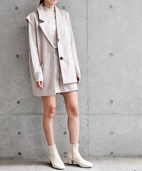 Per sist ence（パーシエンス）の「Per sist ence/パーシエンス　マイクロチェック ノースリーブジャケット（ベスト・レディース・ブラック/ベージュ/アイボリー・FREE）」の14枚目の写真