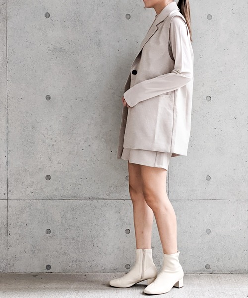 Per sist ence（パーシエンス）の「Per sist ence/パーシエンス　マイクロチェック ノースリーブジャケット（ベスト・レディース・ブラック/ベージュ/アイボリー・FREE）」の9枚目の写真