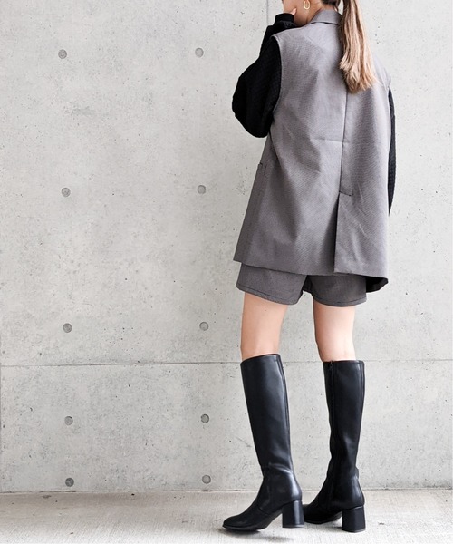 Per sist ence（パーシエンス）の「Per sist ence/パーシエンス　マイクロチェック ノースリーブジャケット（ベスト・レディース・ブラック/ベージュ/アイボリー・FREE）」の18枚目の写真