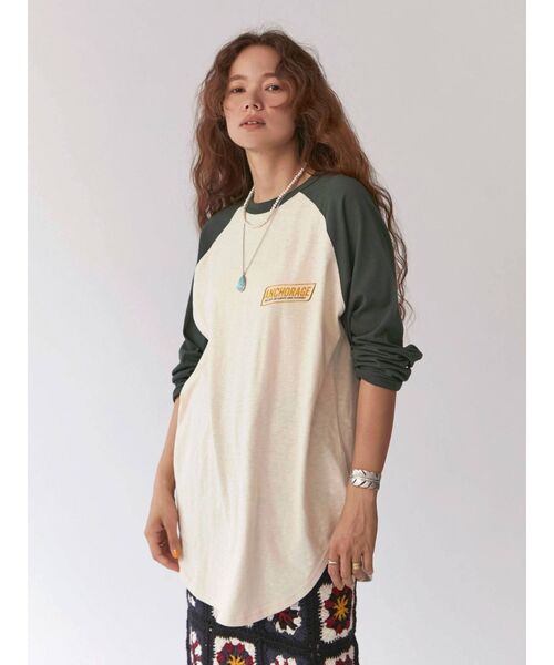 Ungrid(アングリッド)の「ラグランビッグロングスリーブTee(Tシャツ/カットソー・レディース・ネイビー/オフホワイト/グリーン・FREE)」の18枚目の写真