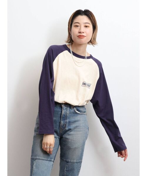 Ungrid(アングリッド)の「ラグランビッグロングスリーブTee(Tシャツ/カットソー・レディース・ネイビー/オフホワイト/グリーン・FREE)」の14枚目の写真