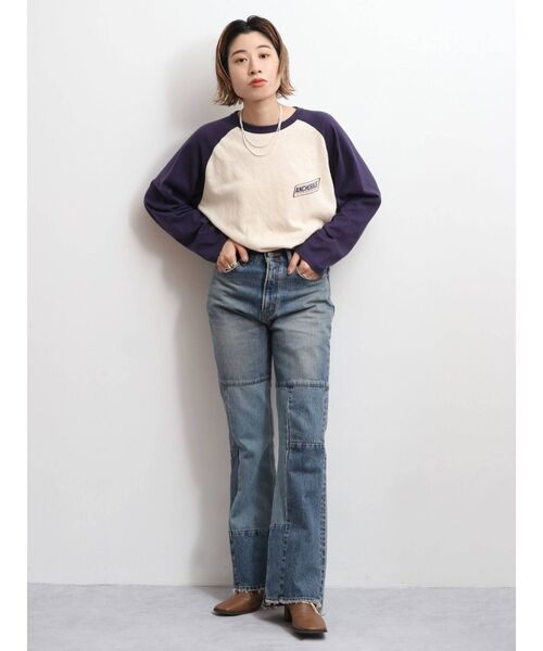 Ungrid(アングリッド)の「ラグランビッグロングスリーブTee(Tシャツ/カットソー・レディース・ネイビー/オフホワイト/グリーン・FREE)」の8枚目の写真