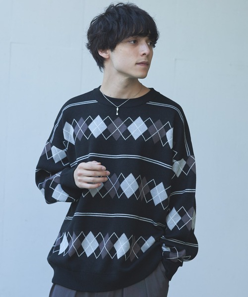 Alpinus(アルピナス)の「Alpinus - アーガイルニットプルオーバー(ニット/セーター・メンズ・ネイビー/グレー・MEDIUM/SMALL)」の2枚目の写真