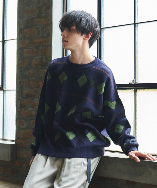 Alpinus(アルピナス)の「Alpinus - アーガイルニットプルオーバー(ニット/セーター・メンズ・ネイビー/グレー・MEDIUM/SMALL)」の4枚目の写真